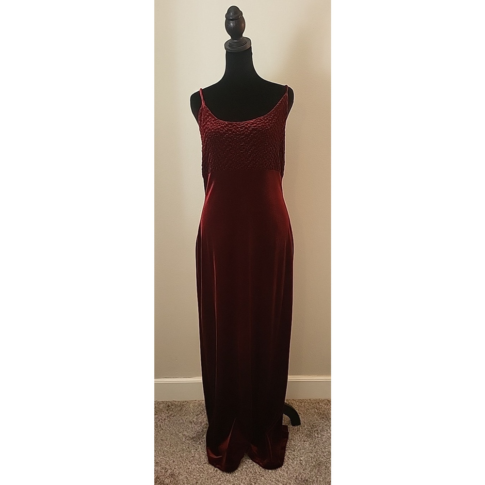 VTG Charlotte Russe Maroon Velvet Textured Bust Long Back Slit Dress L Vamp Goth